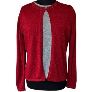 Women Emma James A Liz Claiborne Co. Red Knit Sweater Silver Top Set Size M-READ